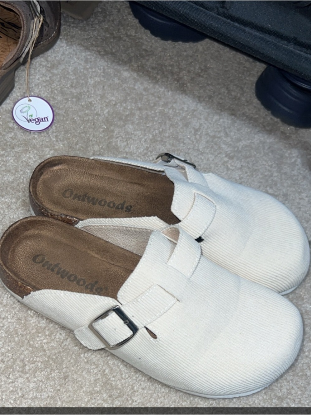 Cream Canvas Slip-On Clog with Buckle